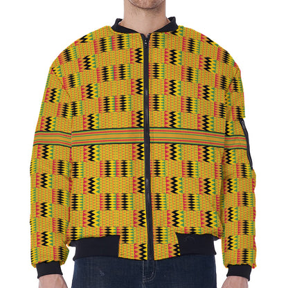 Yellow Kente Pattern Print Zip Sleeve Bomber Jacket