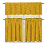 Yellow Knitted Pattern Print 3 Piece Kitchen Curtains