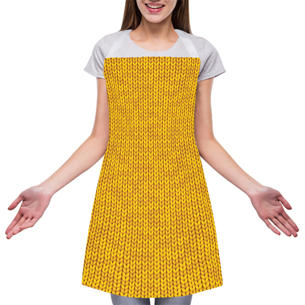 Yellow Knitted Pattern Print Adjustable Apron