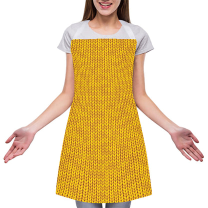 Yellow Knitted Pattern Print Adjustable Apron