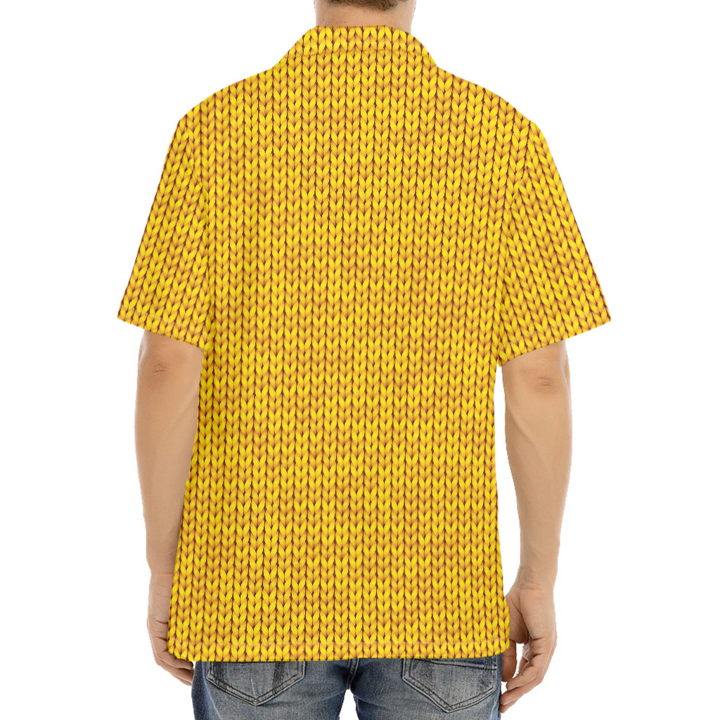 Yellow Knitted Pattern Print Aloha Shirt