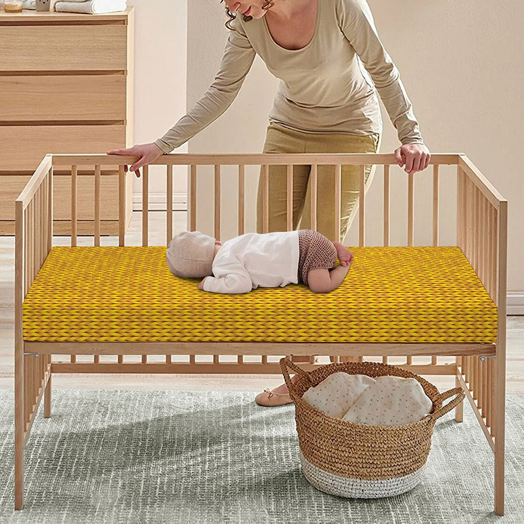 Yellow Knitted Pattern Print Baby Crib Sheet