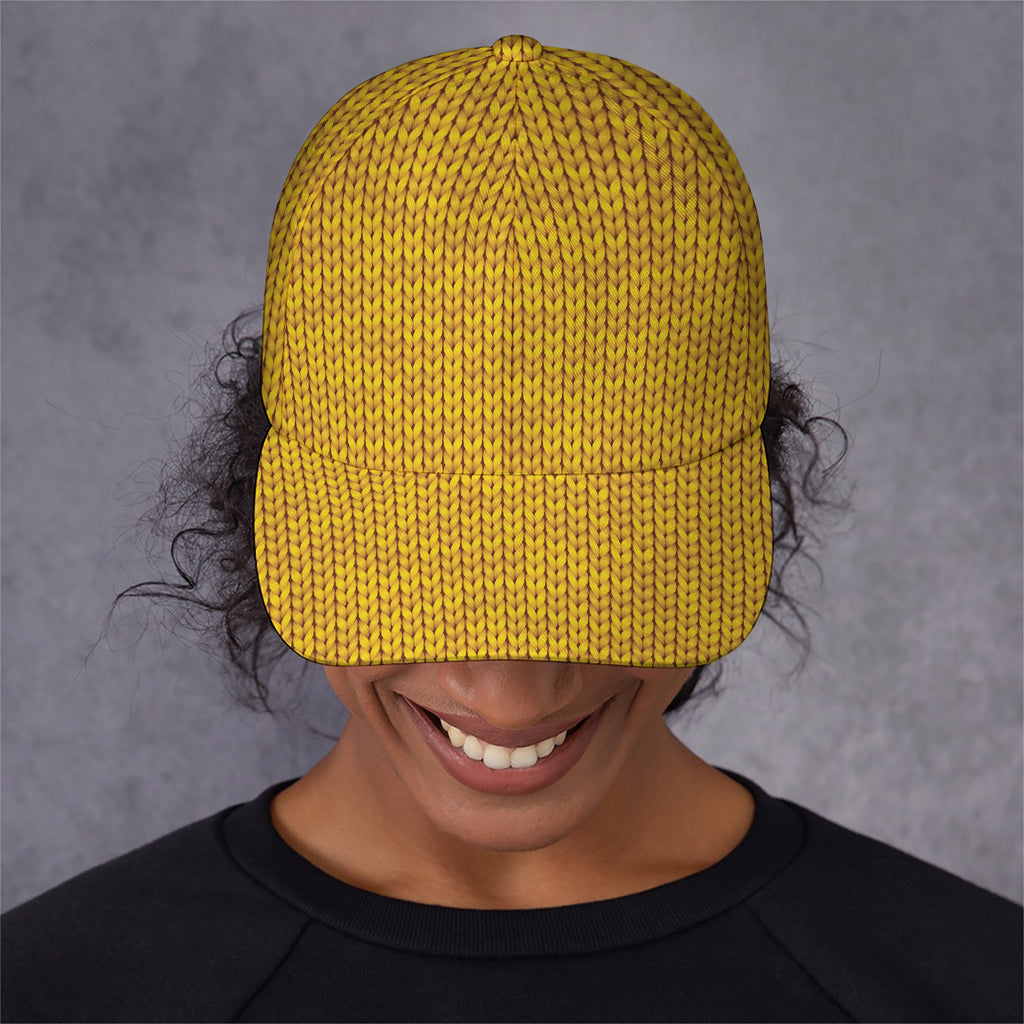 Yellow Knitted Pattern Print Baseball Cap