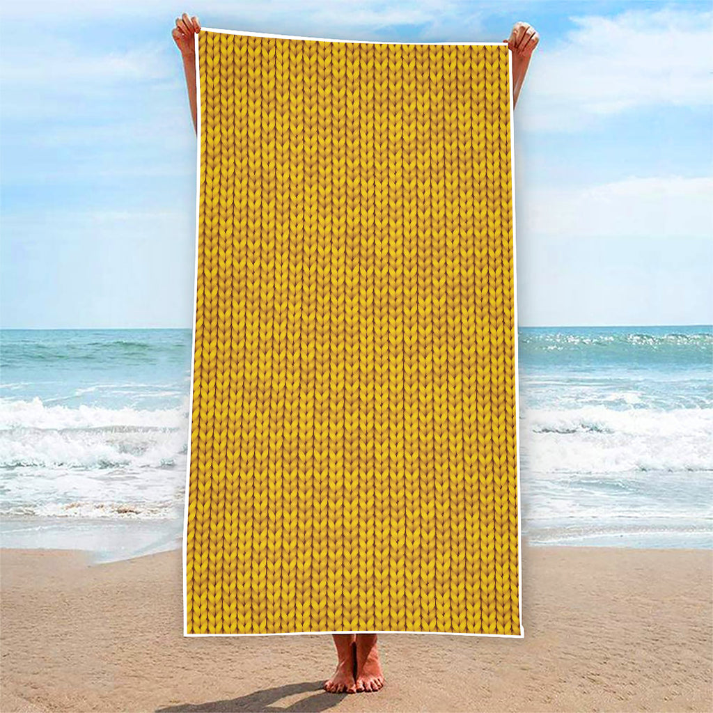Yellow Knitted Pattern Print Beach Towel