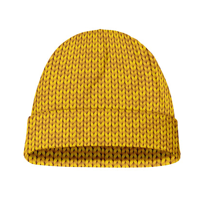 Yellow Knitted Pattern Print Beanie