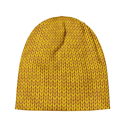 Yellow Knitted Pattern Print Beanie
