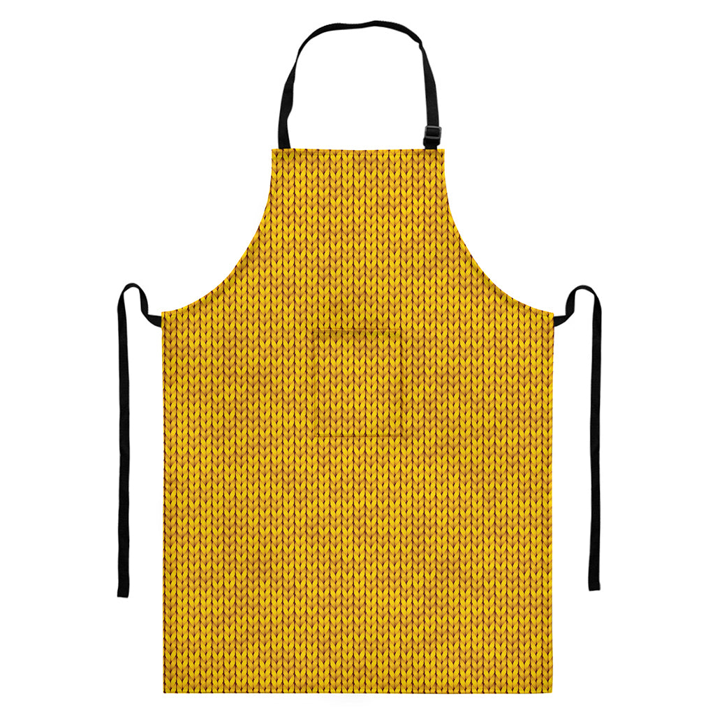 Yellow Knitted Pattern Print Bib Apron With Pocket