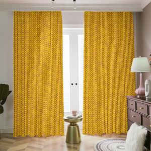 Yellow Knitted Pattern Print Blackout Pencil Pleat Curtains