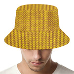 Yellow Knitted Pattern Print Bucket Hat