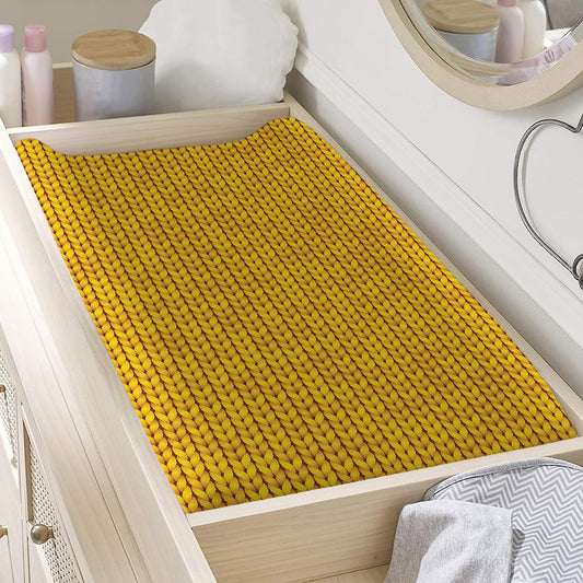Yellow Knitted Pattern Print Changing Pad Cover