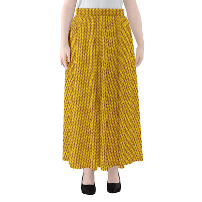 Yellow Knitted Pattern Print Chiffon Maxi Skirt