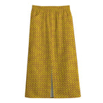 Yellow Knitted Pattern Print Cotton Front Slit Maxi Skirt