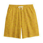 Yellow Knitted Pattern Print Cotton Shorts