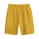 Yellow Knitted Pattern Print Cotton Shorts