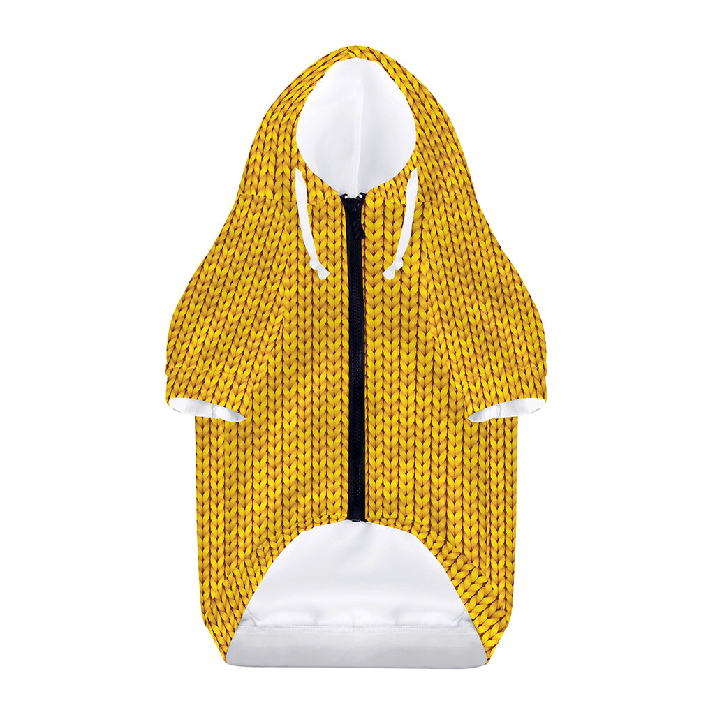 Yellow Knitted Pattern Print Dog Zip Up Hoodie