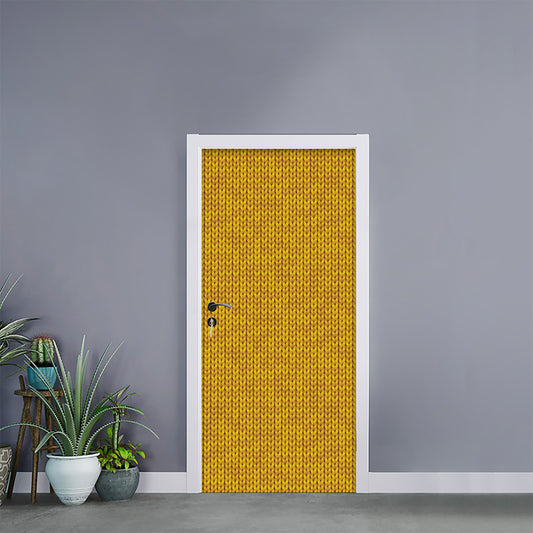 Yellow Knitted Pattern Print Door Sticker