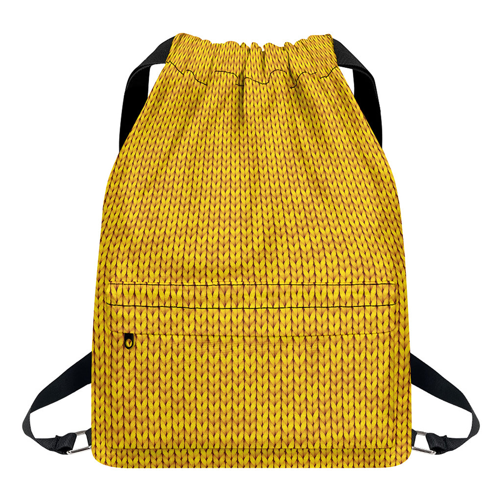 Yellow Knitted Pattern Print Drawstring Backpack
