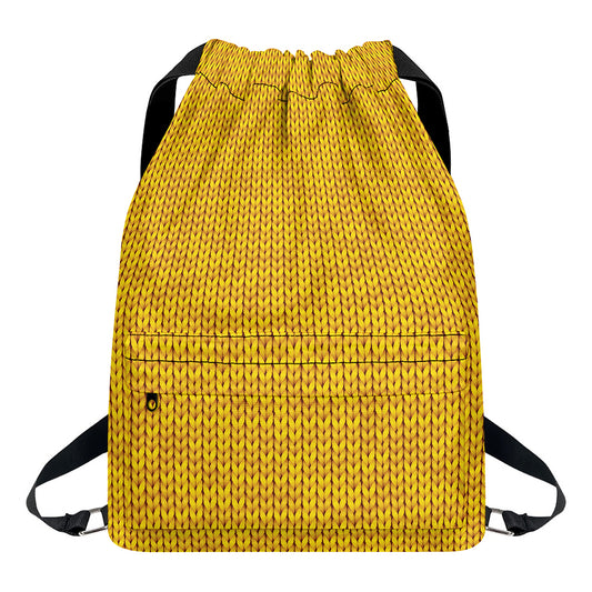 Yellow Knitted Pattern Print Drawstring Backpack