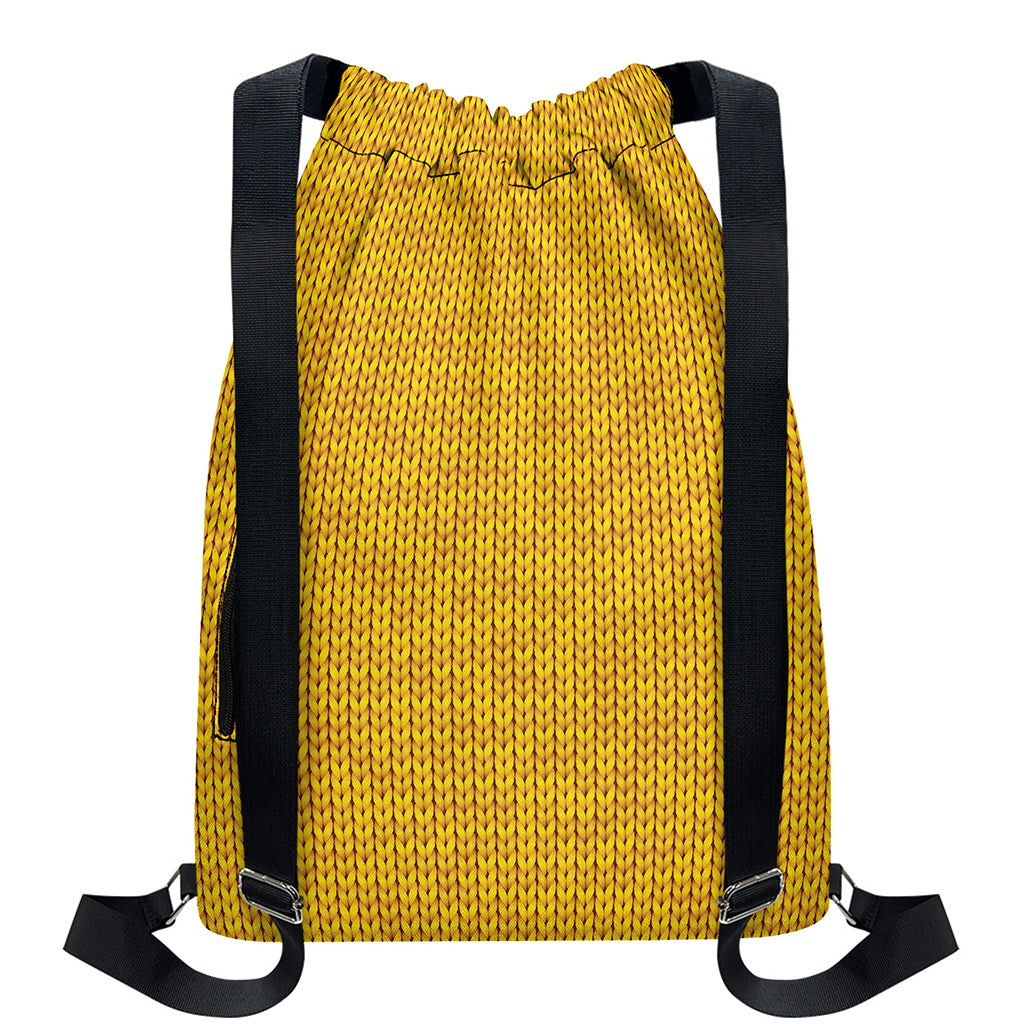 Yellow Knitted Pattern Print Drawstring Backpack