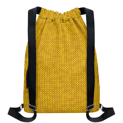 Yellow Knitted Pattern Print Drawstring Backpack