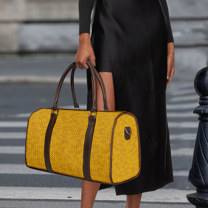 Yellow Knitted Pattern Print Duffle Bag