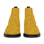 Yellow Knitted Pattern Print Flat Ankle Boots