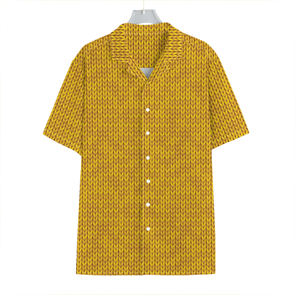 Yellow Knitted Pattern Print Hawaiian Shirt