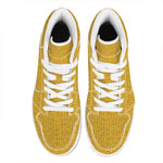 Yellow Knitted Pattern Print High Top Leather Sneakers