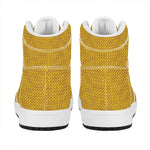 Yellow Knitted Pattern Print High Top Leather Sneakers