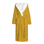 Yellow Knitted Pattern Print Hooded Bathrobe