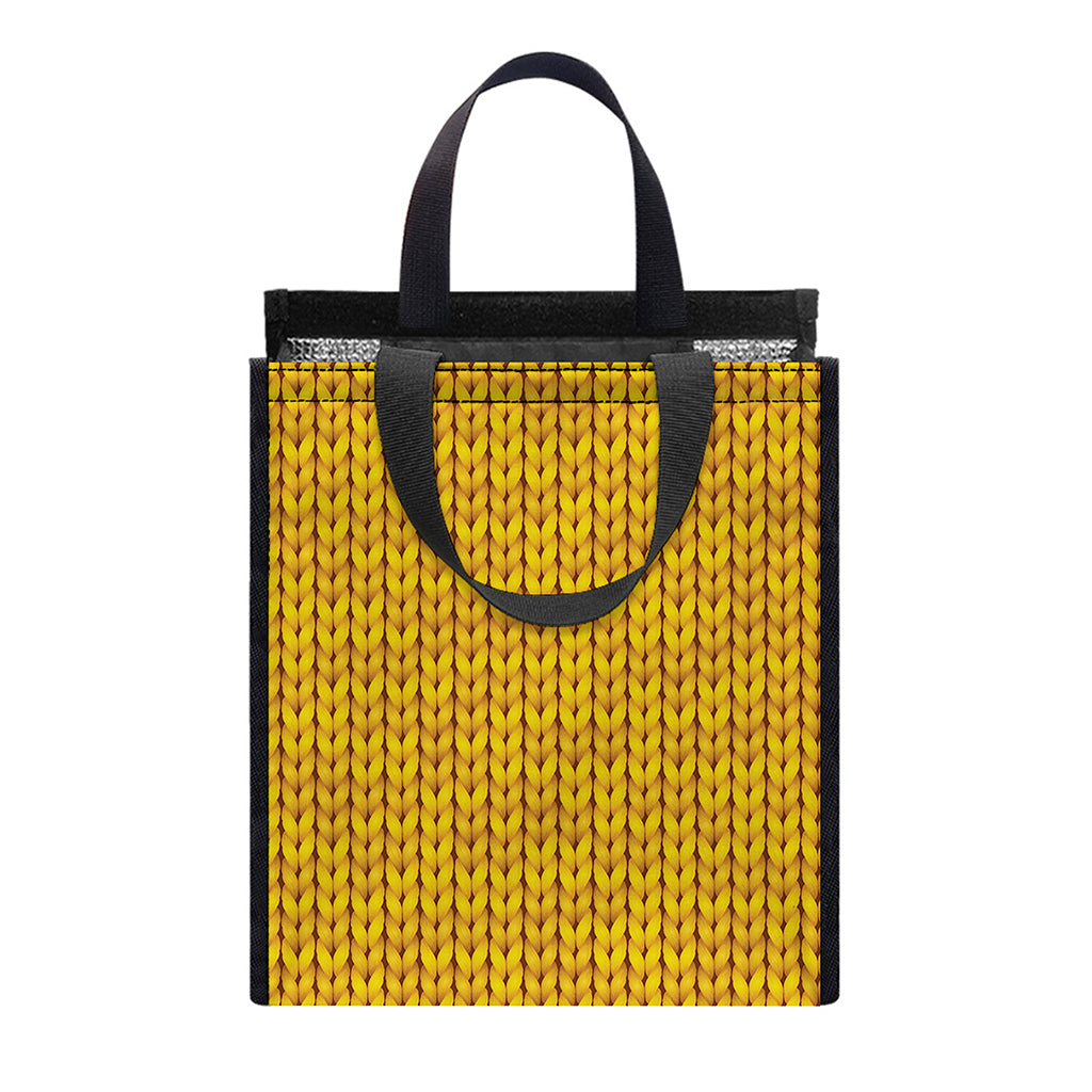 Yellow Knitted Pattern Print Insulated Lunch Tote