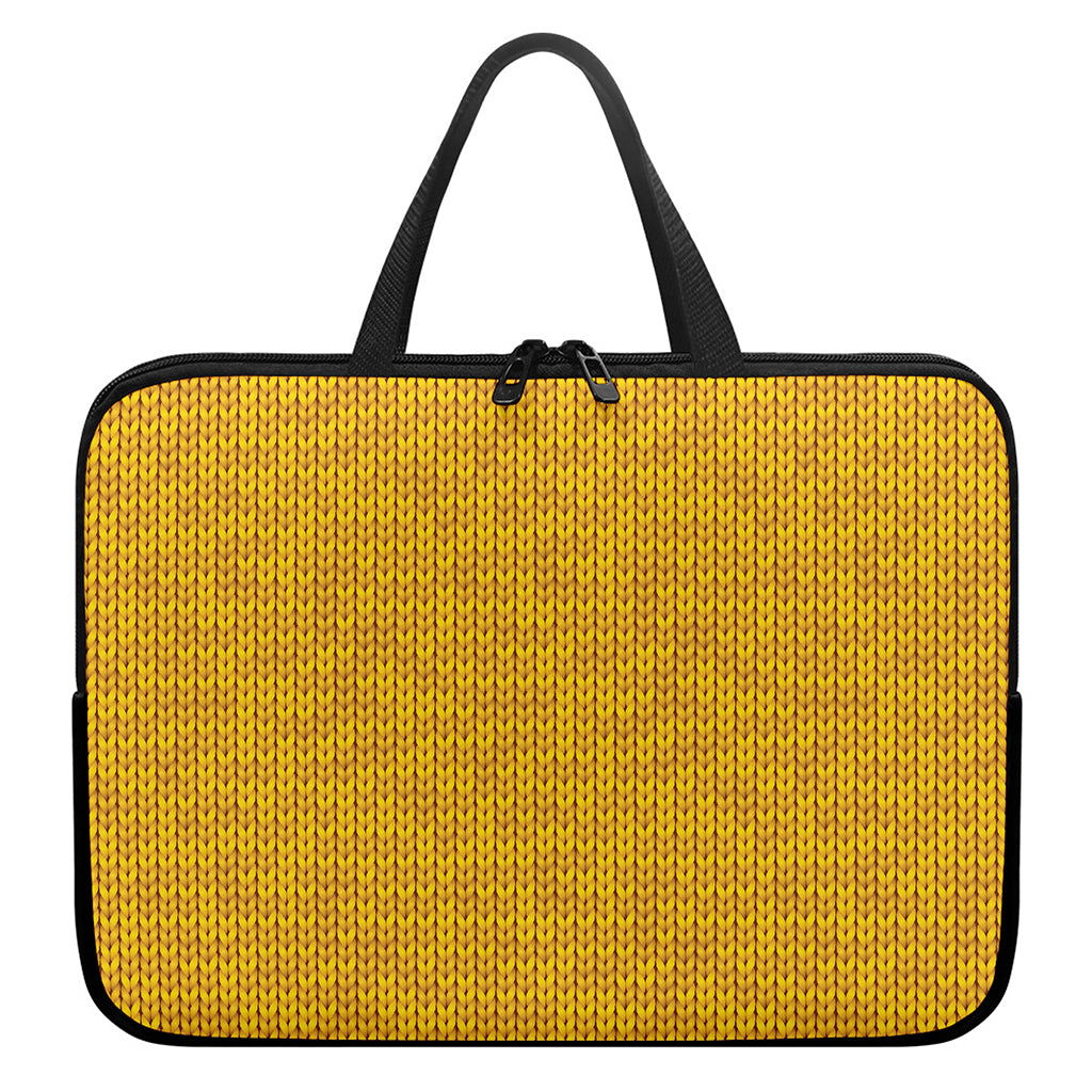 Yellow Knitted Pattern Print Laptop Sleeve With Handle