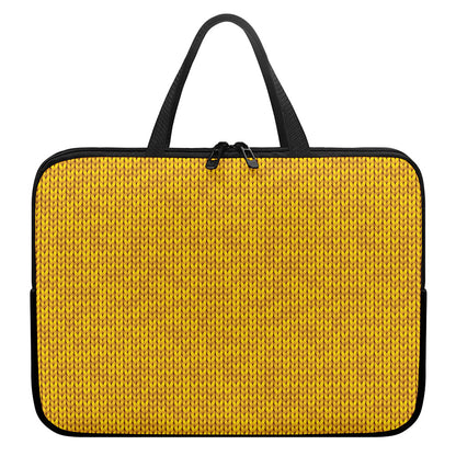 Yellow Knitted Pattern Print Laptop Sleeve With Handle