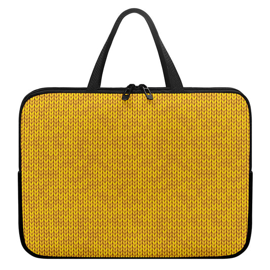 Yellow Knitted Pattern Print Laptop Sleeve With Handle