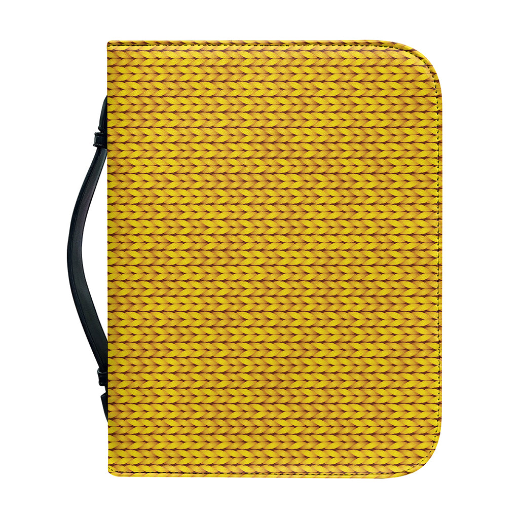 Yellow Knitted Pattern Print Leather Bible Cover