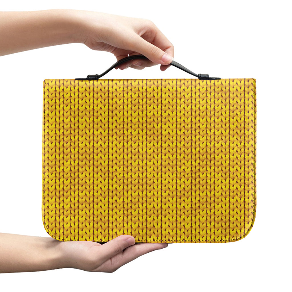 Yellow Knitted Pattern Print Leather Bible Cover