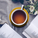 Yellow Knitted Pattern Print Leather Coaster Set