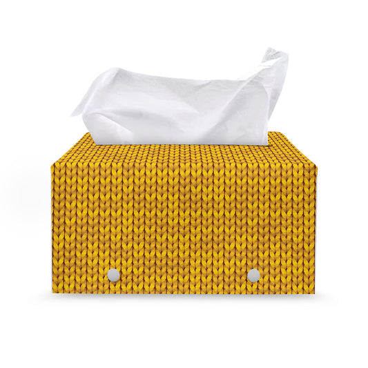 Yellow Knitted Pattern Print Leather Tissue Box Cover