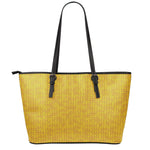 Yellow Knitted Pattern Print Leather Tote Bag