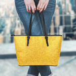 Yellow Knitted Pattern Print Leather Tote Bag