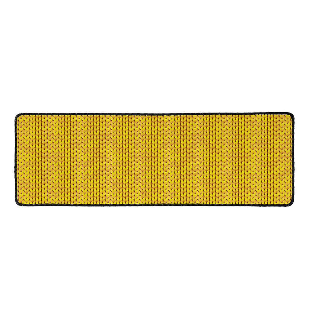 Yellow Knitted Pattern Print Long Kitchen Mat