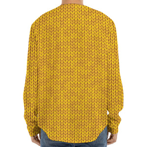 Yellow Knitted Pattern Print Long Sleeve Baseball Jersey