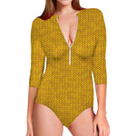 Yellow Knitted Pattern Print Long Sleeve Swimsuit