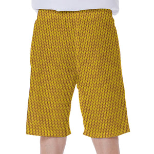 Yellow Knitted Pattern Print Men's Beach Shorts