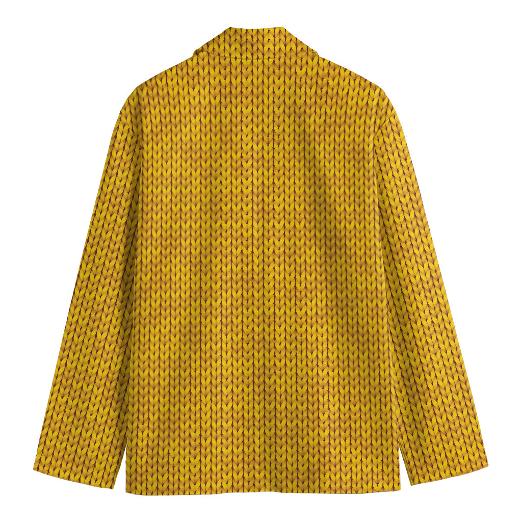 Yellow Knitted Pattern Print Men's Blazer
