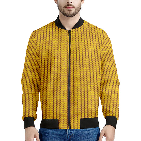 Yellow Knitted Pattern Print Men's Bomber Jacket