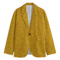 Yellow Knitted Pattern Print Men's Cotton Blazer