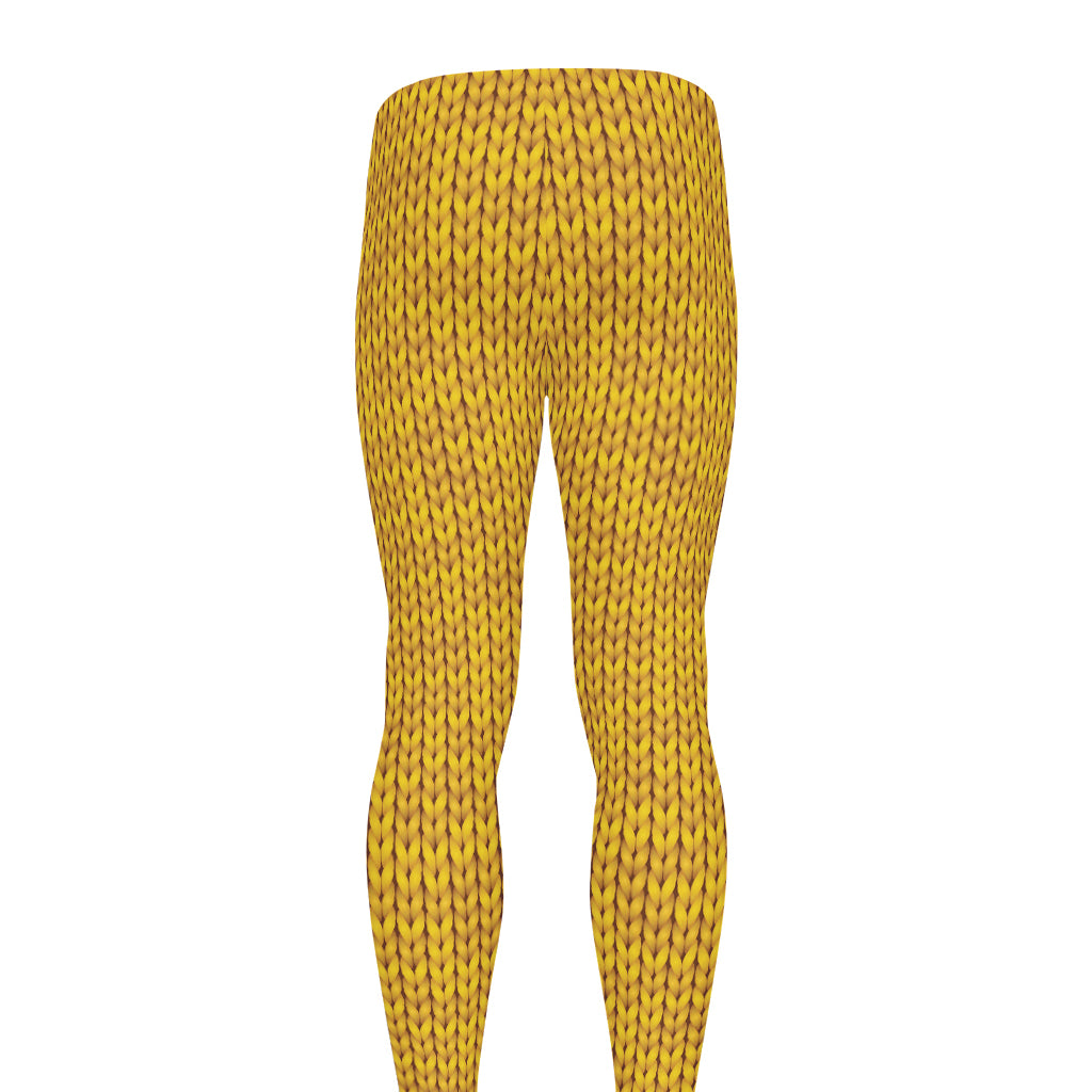 Yellow Knitted Pattern Print Men's leggings
