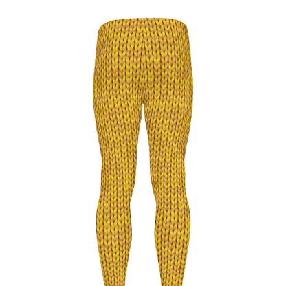 Yellow Knitted Pattern Print Men's leggings