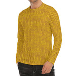 Yellow Knitted Pattern Print Men's Long Sleeve Rash Guard